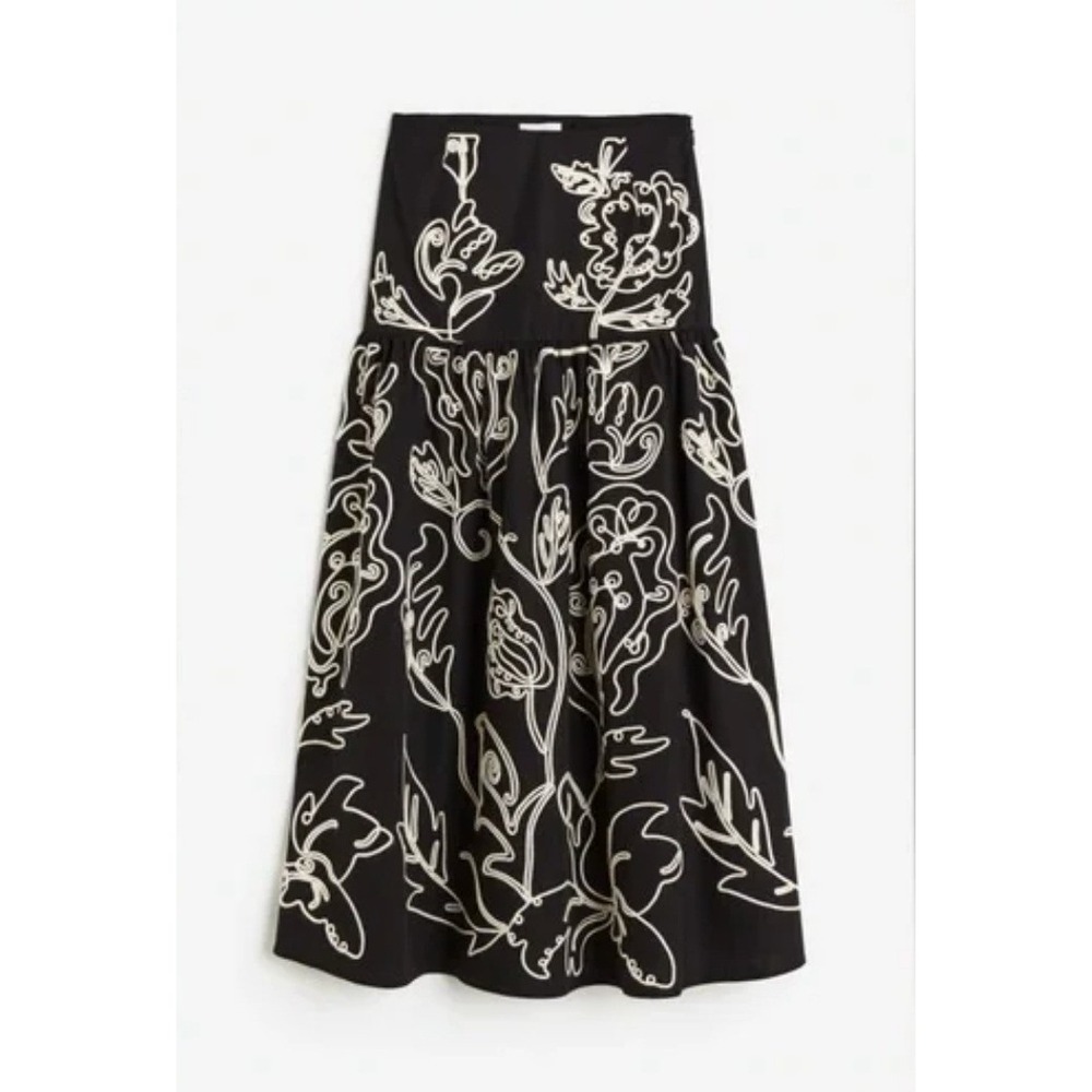 NWT H&M Embroidered Maxi Skirt Black 8
